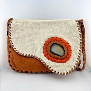 Artisan French Leather Cowhide & Agate Crossbody Bag | MAÏA Boho